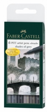 Flomasteri ar otas uzgali Faber-Castell Pitt Artist Pen, 6gab/iep, pelēko toņu asorti