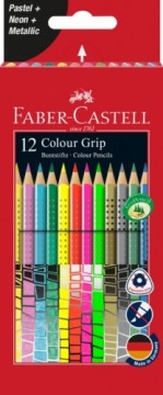 Trīsstūrveida krāsainie zīmuļi Faber-Castell Grip 12 krāsas