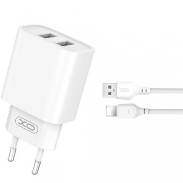 XO CE02C Зарядное устройство 2xUSB 2.1A  + Lightning кабель 1m