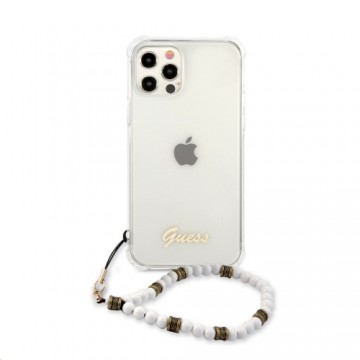 GUHCP12LKPSWH Guess PC Script and White Pearls Case for iPhone 12 Pro Max Transparent
