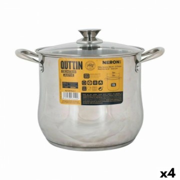 Pot with Glass Lid Quttin New Neron Steel 25,7 x 21,5 cm (4 Units)