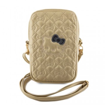 Hello Kitty PU Leather Quilted Pattern Kitty Head Logo Phone Bag Gold