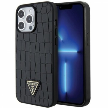 Guess GUHCP15XPCRTHCK iPhone 15 Pro Max 6.7" czarny|black hardcase Croco Triangle Metal Logo