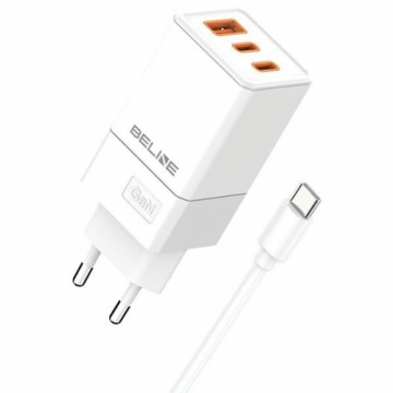 Beline Ład. siec. 2x USB-C + 1x USB 65W + kabel USB-C biały|white PD 3.0 + QC 3.0  BLN3CW65C GaN