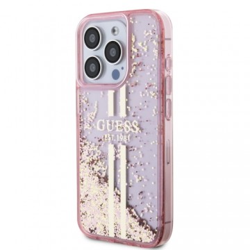 Guess PC|TPU Liquid Glitter Gold Stripe Case for iPhone 15 Pro Pink