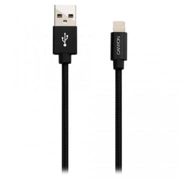 CANYON MFI-3, Charge & Sync MFI braided cable with metalic shell, USB to lightning, certified by Apple, cable length 1m, OD2.8mm, Black