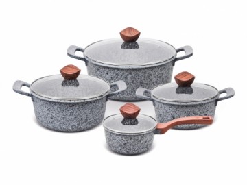 PROMIS Set of pots GRANITE, saucepan 16 cm, pots 20,24,28 brown handles