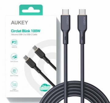 AUKEY CB-SCC102 USB-C Type-C Power Delivery PD 100W 5A 1.8m Silikon Black