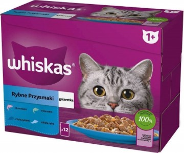 WHISKAS jelly sachets, flavours: White Fish, Cod, Salmon, Tuna - wet cat food - 12x85g