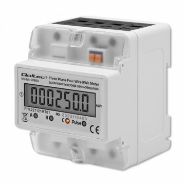 Qoltec 50900 Three phase electronic energy consumption meter | 400V | LCD | 4P | DIN rail