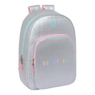 Школьный рюкзак Benetton Silver Стеганый Серебристый 30 x 46 x 14 cm