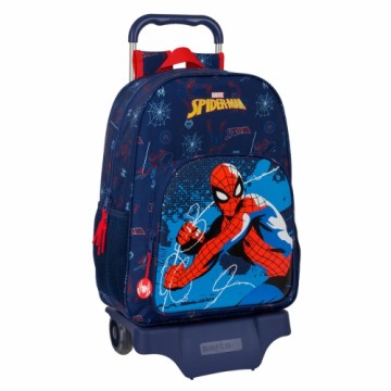 Skolas mugursoma ar riteņiem Spider-Man Neon Tumši Zils 33 x 42 x 14 cm