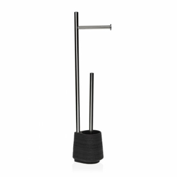 Toilet Paper Holder with Brush Stand Versa Grey Resin Steel Chic 58 cm