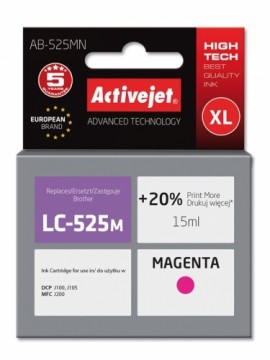 Activejet AB-525MN Ink Cartridge (Replacement for Brother LC525M; Supreme; 15 ml; magenta). Prints 20% more than OEM.