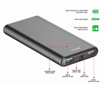 Swissten WORX II Power Bank Universāla Ārējas Uzlādes Baterija 2x USB-A | USB-C | Micro USB | 10000 mAh