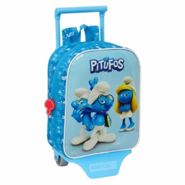 School Rucksack with Wheels Los Pitufos Blue Sky blue 22 x 27 x 10 cm