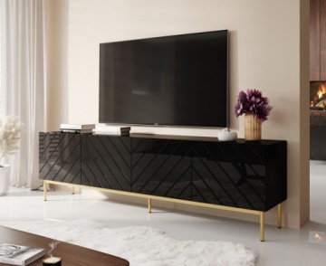 Cama Meble ABETO RTV cabinet on golden steel frame 200x42x60 black/gloss black