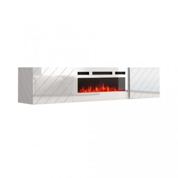 Cama Meble RTV LUXE cabinet 182.6x34.5x37.5 white/gloss white + white mantelpiece