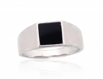 Серебряное кольцо #2101927(PRh-Gr)_ON, Серебро 925°, родий (покрытие), Оникс, Размер: 21.5, 5.3 гр.