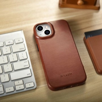 iCarer CE Oil Wax Premium Leather Folio Case iPhone 14 Plus magnetic flip case MagSafe brown (AKI14220707-BN)