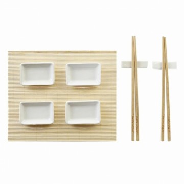 Набор для суши DKD Home Decor Металл Бамбук Белый Натуральный Восточный 30 x 40 cm 28 x 22 x 2,5 cm (9 Предметы)