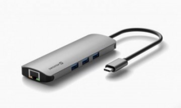 Swissten USB-C Sadalītājs 8in1 ar 3X USB 3.0 | 1X USB-C Power Delivery | 1X microSD | 1X SD | 1x HDMI 4K | 1x LAN RJ45 | Alumīnija korpuss