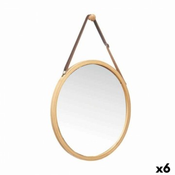Gift Decor Hanging mirror Натуральный Кожа Бамбук Круглый 38 x 35 x 1,5 cm (6 штук)