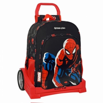 School Rucksack with Wheels Safta Black Spiderman Red 33 x 14 x 42 cm