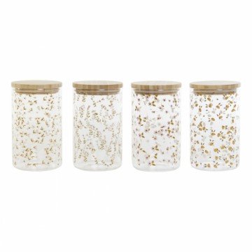 Tin DKD Home Decor Bamboo Borosilicate Glass Shabby Chic 1 L 10 x 10 x 17 cm (4 Units)