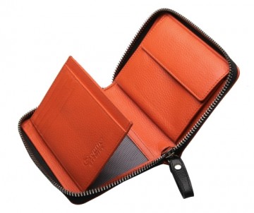 ESQUIRE ZIPPER WALLET PIPING, Black/Orange