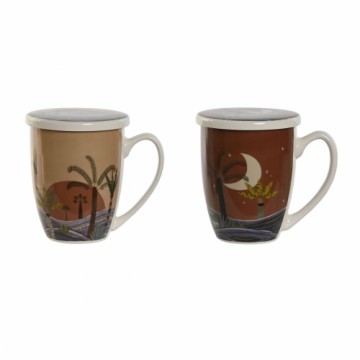 Cup with Tea Filter Home ESPRIT Blue Beige Terracotta Stainless steel Porcelain 380 ml (2 Units)