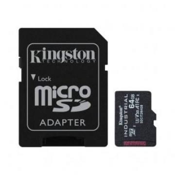 Kingston   UHS-I | 64 GB | microSDHC/SDXC Industrial Card | Flash memory class Class 10, UHS-I, U3, V30, A1 | SD Adapter