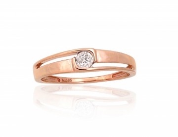 Золотое кольцо #1101044(Au-R+PRh-W)_DI, Красное Золото 585°, родий (покрытие), Бриллианты (0,05Ct), Размер: 17, 1.51 гр.