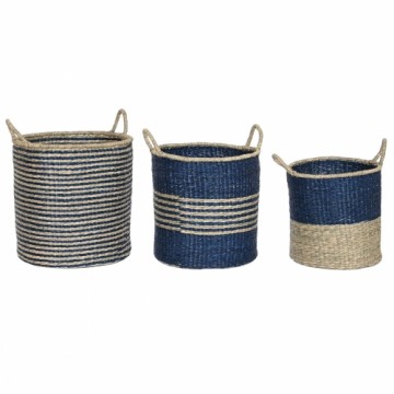 Basket set Home ESPRIT Blue Natural Jute Seagrass Mediterranean 43 x 43 x 54 cm (3 Pieces)
