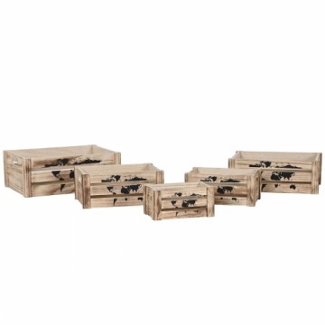 Set of decorative boxes Home ESPRIT Brown Black Paolownia wood World Map 39 x 28 x 14,5 cm (5 Pieces)
