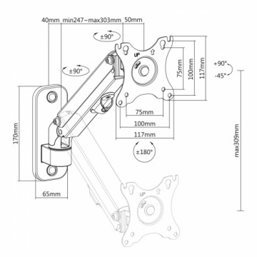 Maclean monitor wall mount, 17-27'', 7kg max, gas spring, MC-458