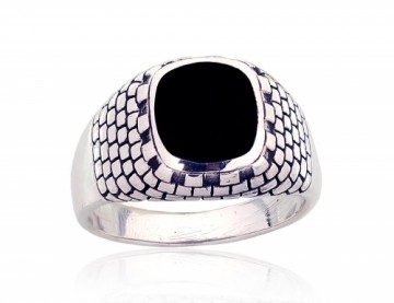 Серебряное кольцо #2101863(POx-Bk)_ON, Серебро 925°, оксид (покрытие), Оникс, Размер: 21, 9.1 гр.