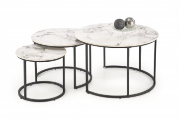 Halmar GILDA set of three coffee tables, white marble / black