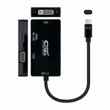 USB-C uz VGA/HDMI/DVI Adapteris NANOCABLE 10.16.4301-BK (10 cm) Melns 10 cm
