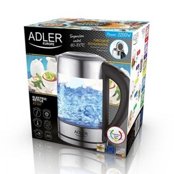 Adler | Kettle | AD 1247 NEW | With electronic control | 1850 - 2200 W | 1.7 L | Stainless steel, glass | 360° rotational base | Stainless steel/Transparent