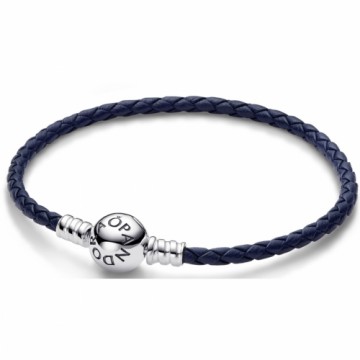 Ladies' Bracelet Pandora ROUND CLASP BLUE BRAIDED LEATHER BRACELET
