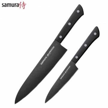 Samura Shadow Коплект их 2 Кухонных ножей 208mm & 120mm AUS-8 анти-липкое темное покрытие 58 HRC