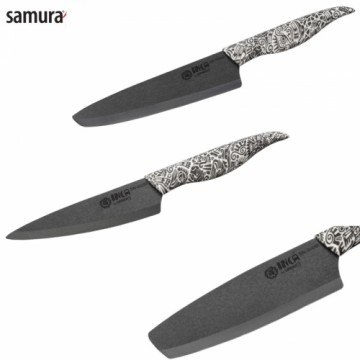 Samura Inca kompl. no 3 keramiskiem nažiem: Universāls 155mm / Nakiri 165mm / Šefa 187mm Melna