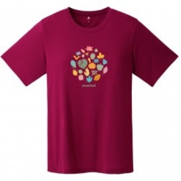 Mont-bell Krekls WICKRON T-Shirt MOUNTAIN Leaves W S Wine Red