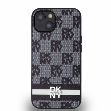 DKNY PU Leather Checkered Pattern and Stripe Case for iPhone 13 Black