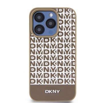 DKNY PU Leather Repeat Pattern Bottom Stripe MagSafe Case for iPhone 14 Pro Brown