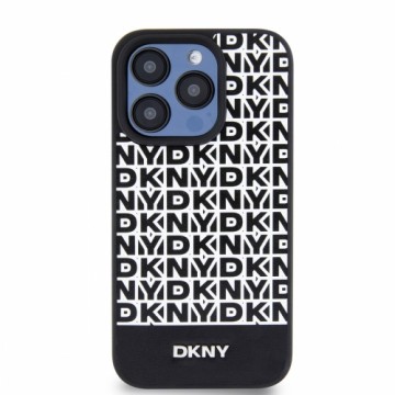 DKNY PU Leather Repeat Pattern Bottom Stripe MagSafe Case for iPhone 13 Pro Max Black