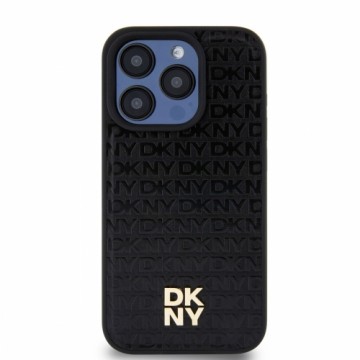 DKNY PU Leather Repeat Pattern Stack Logo MagSafe Case for iPhone 13 Pro Black