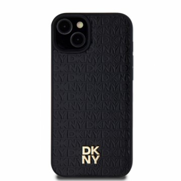 DKNY PU Leather Repeat Pattern Stack Logo MagSafe Case for iPhone 13 Black