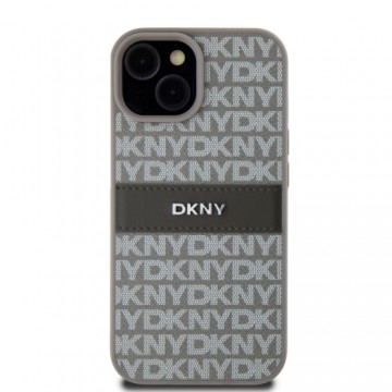 DKNY PU Leather Repeat Pattern Tonal Stripe Case for iPhone 15 Beige